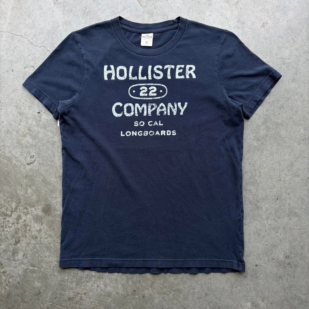 Y2K Hollister Longboards Tee Faded Navy Surf Skate Grunge Adult Medium